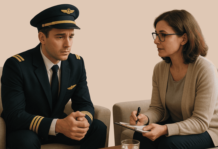 Pilot consulting with a medical professional